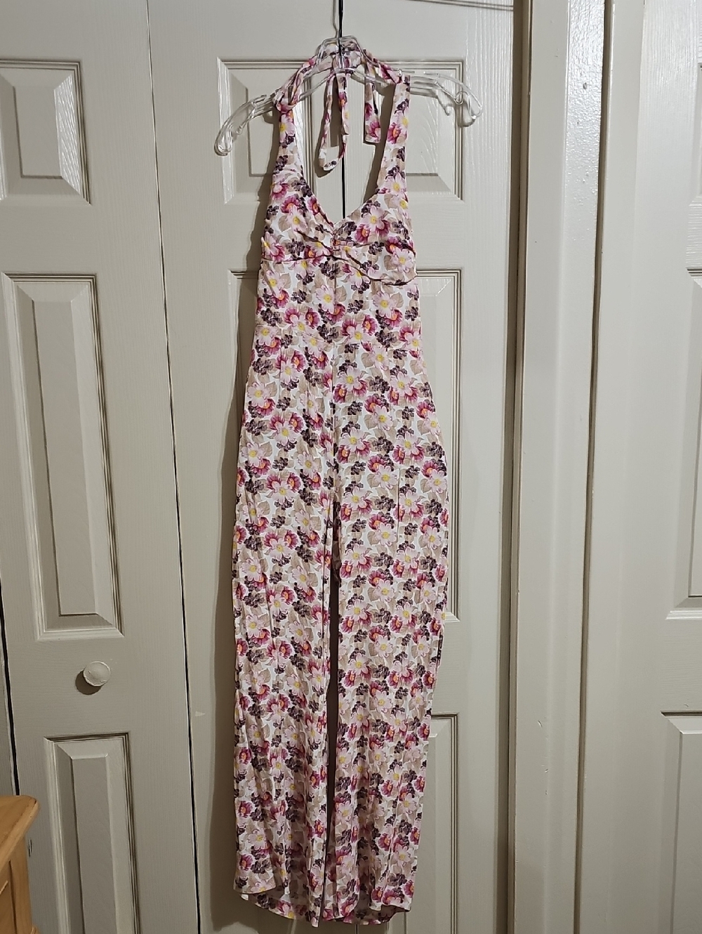 Floral Halter Wide-Leg Jumpsuit - Pink & Cream